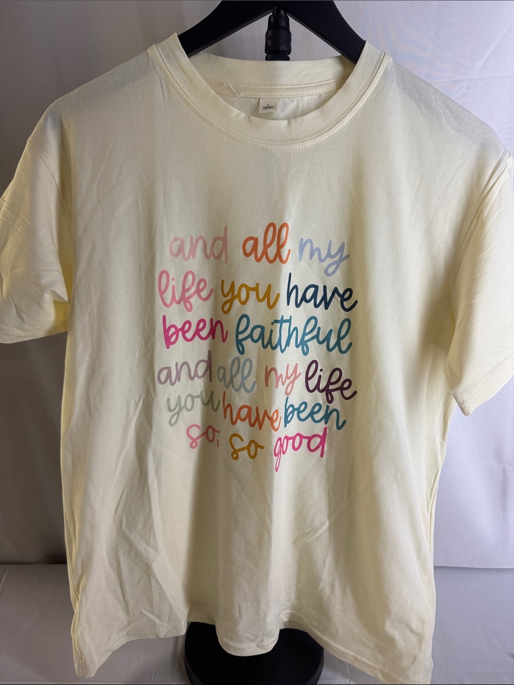 Cream Short Sleeve Graphic Tee with Multicolor Script